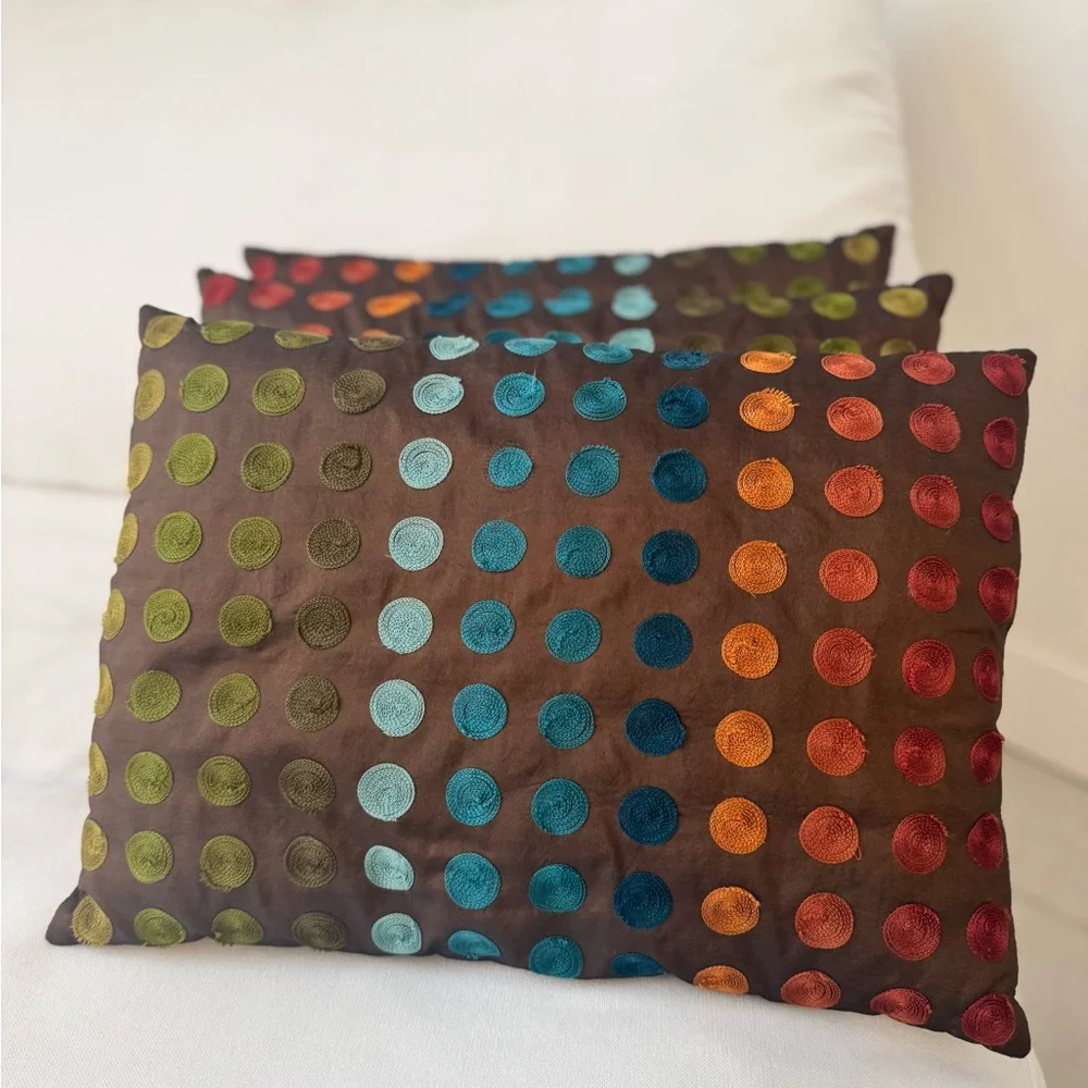 SET OF 3 Pier 1 Multicolor Polka Dot Decorative Accent Pillows